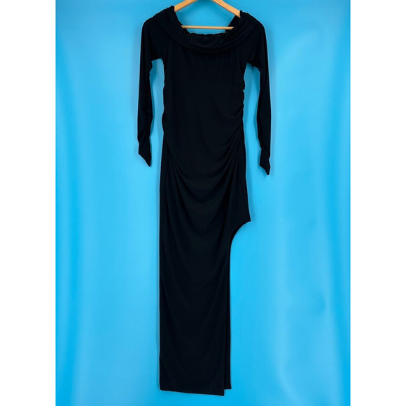 Club L London Womens Off Shoulder Long Sleeve Maxi Dress Size 4 Extreme Split - Picture 1 of 7